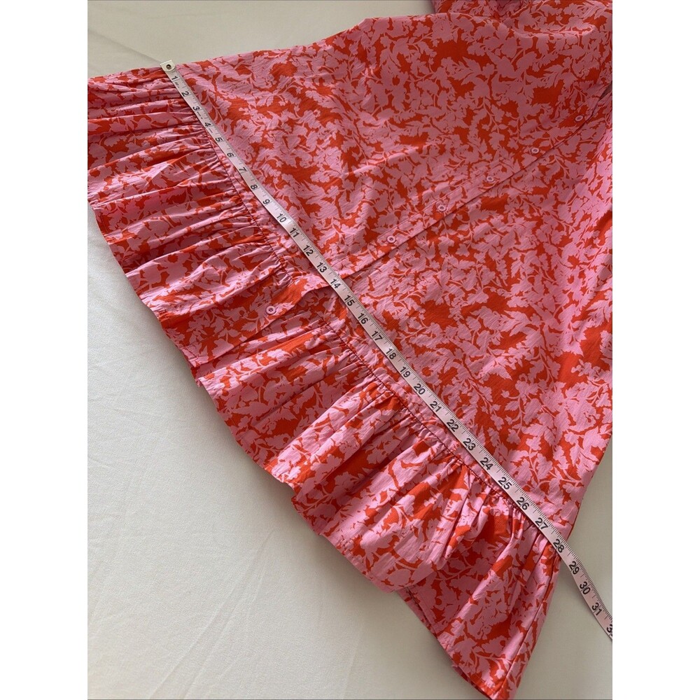Sugarlips Sunset Floral Sammy Ruffle Top Drop Waist Dress Womens L Pink Warm Red - Picture 12 of 15